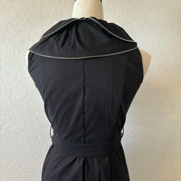 Samuel Dong Black Ruffle Zipper Front Zip Belted Midi Dress Size Small - Picture 6 of 8